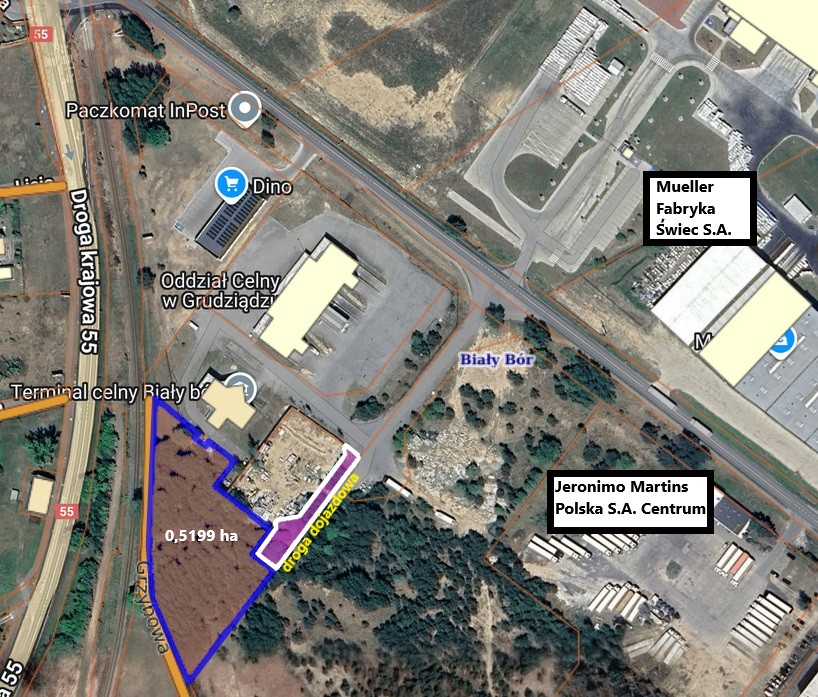 Grafika przedstawia miejską działkę na sprzedaż.