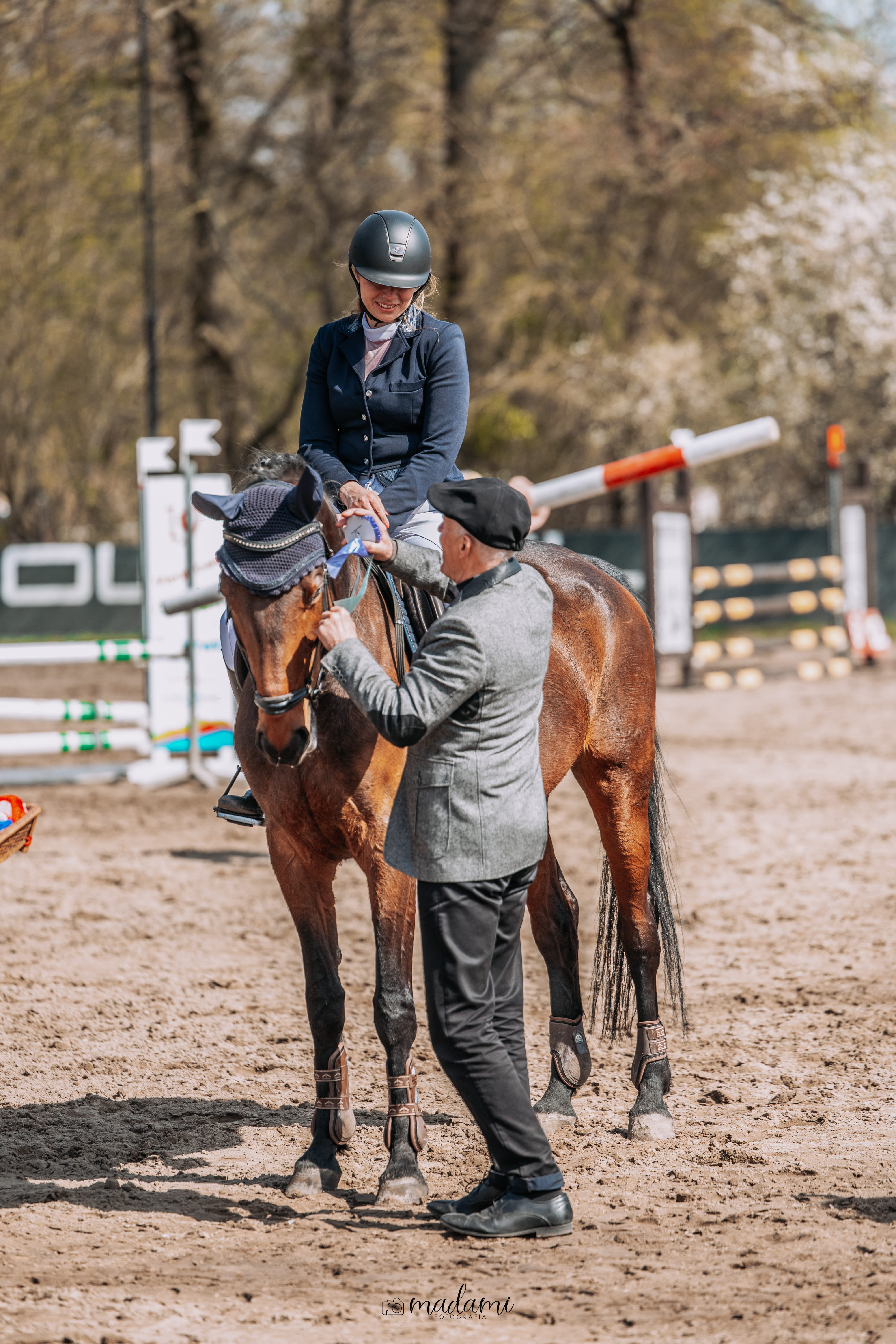 Fotografia przedstawia jeźdzźca i konia. 