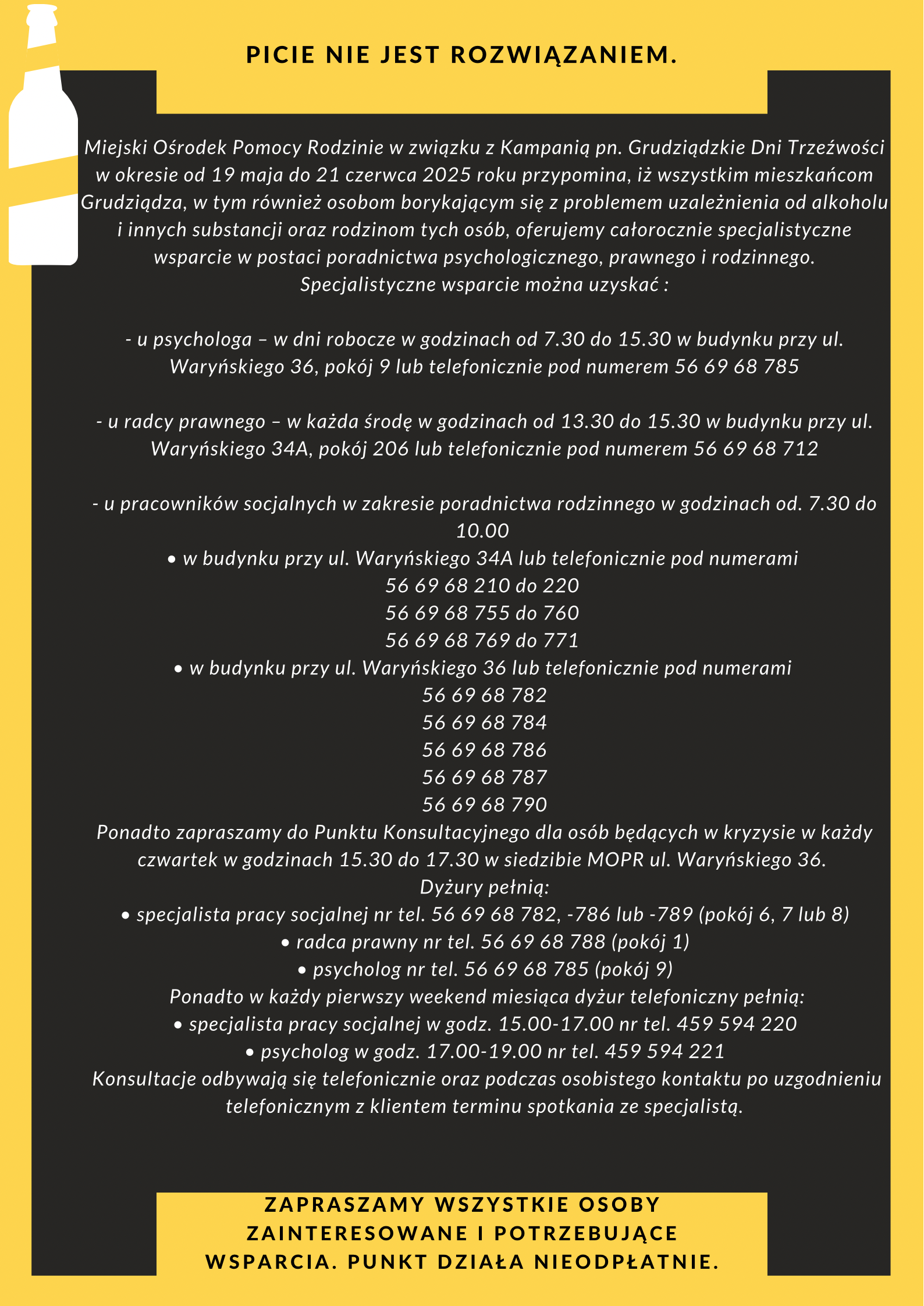 Grafika z informacjami dotyczącymi Kampanii Grudziądzkich D ni Trzeźwości.