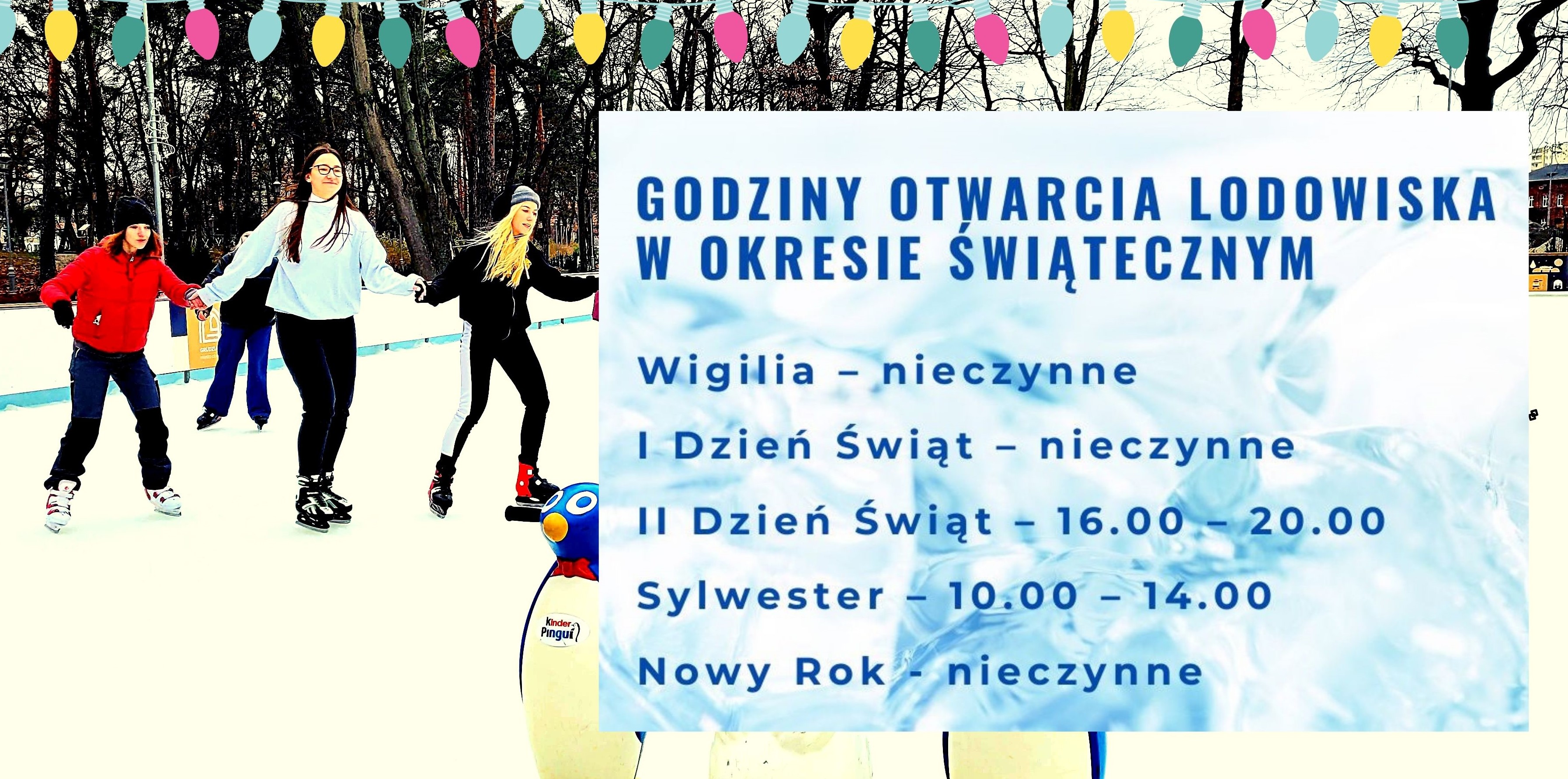 Grafika przedstawia godziny otwarcia lodowiska. 