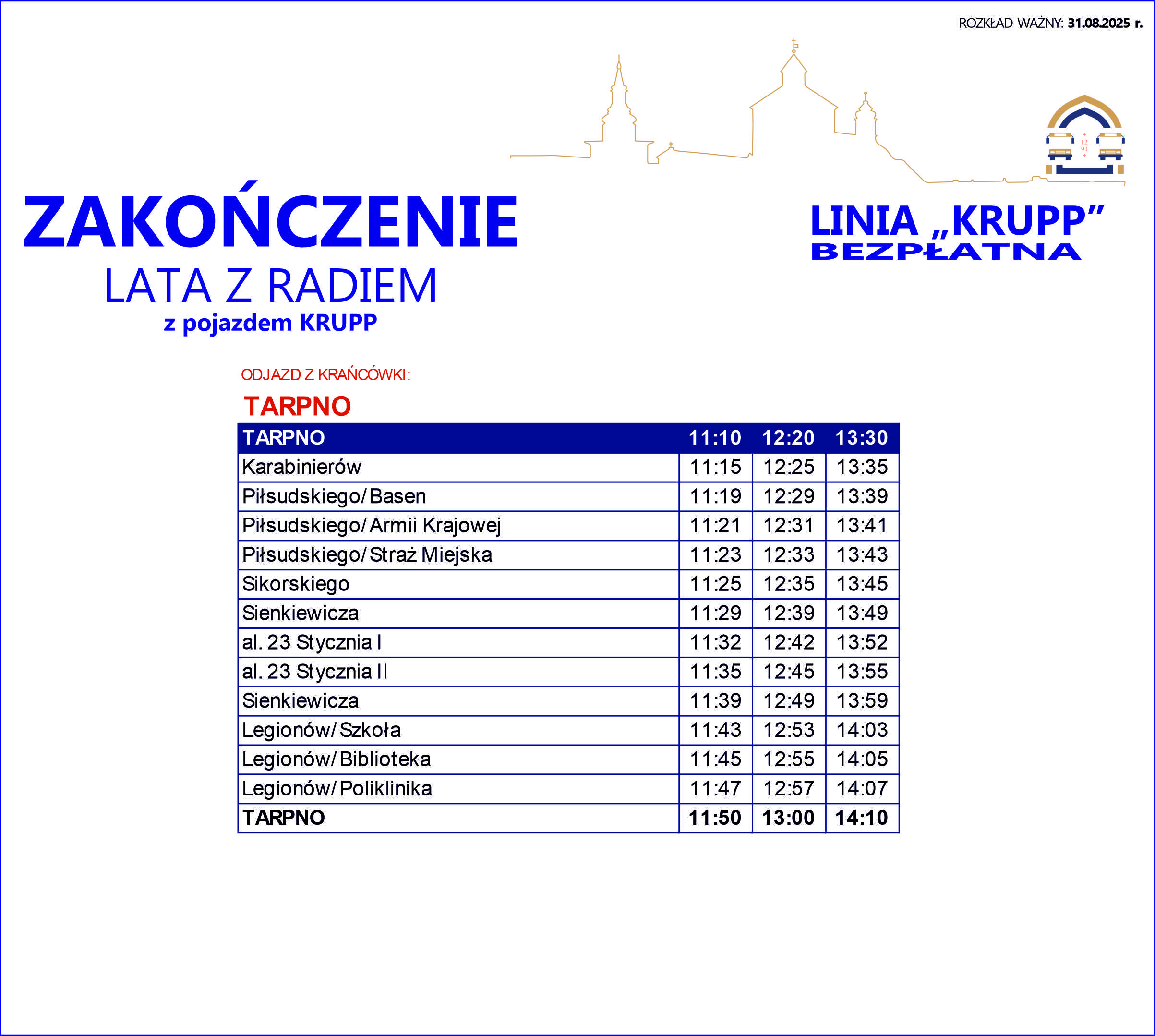Rozkład jazdy KRUPP LDH 2,5 w dniu 31 sierpnia.