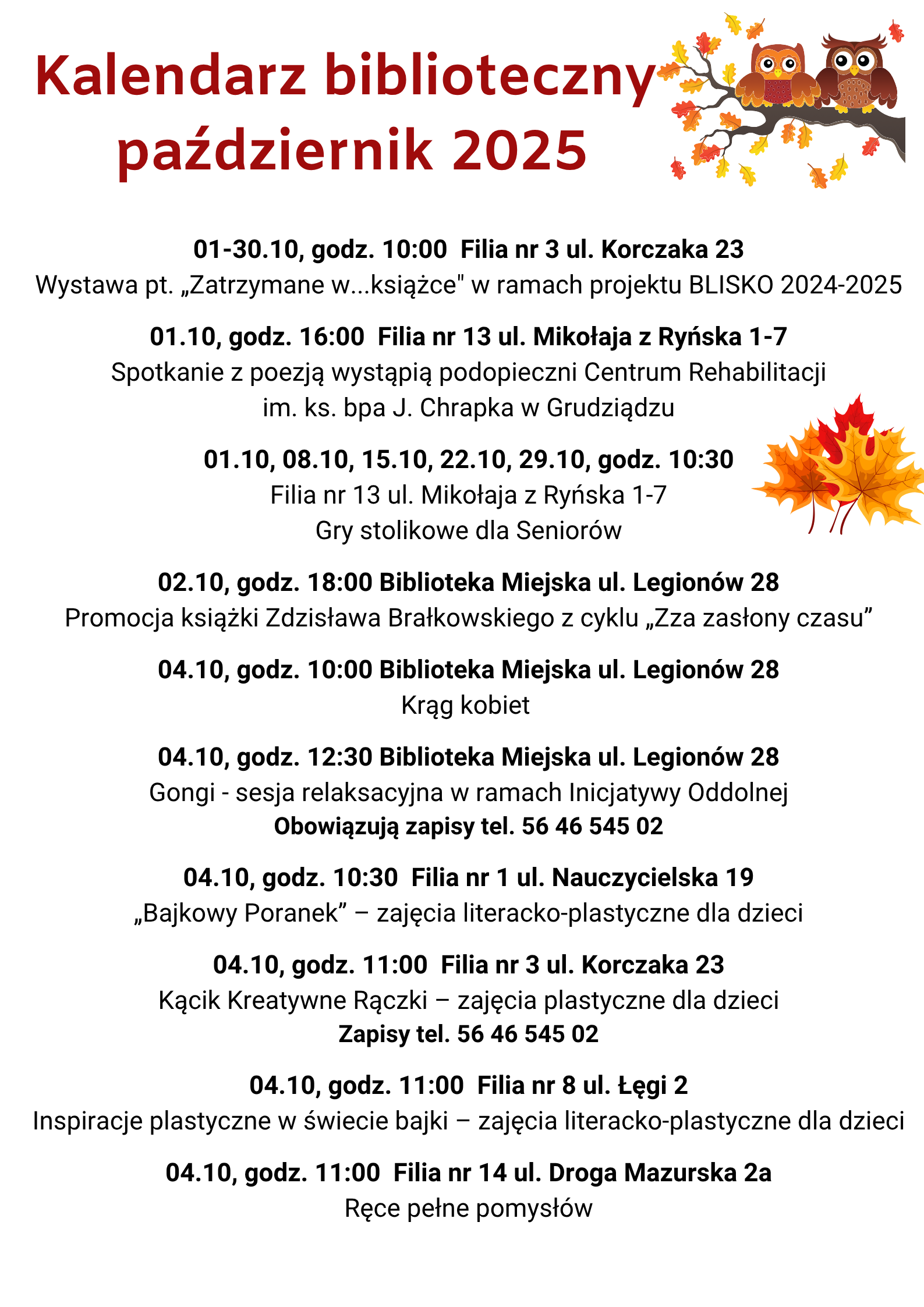 Plakat z harmonogramem wydarzeń.