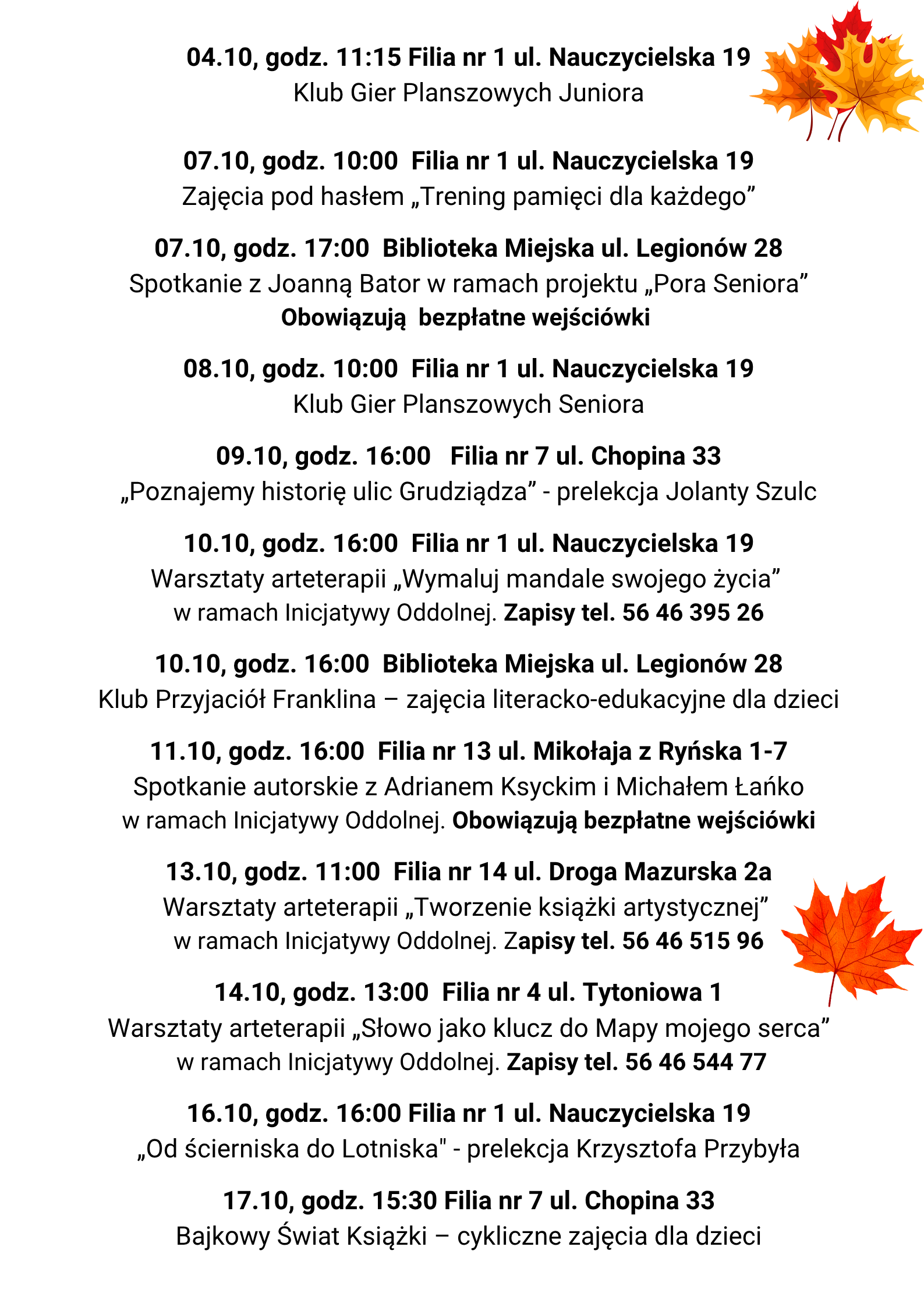 Plakat z harmonogramem wydarzeń.