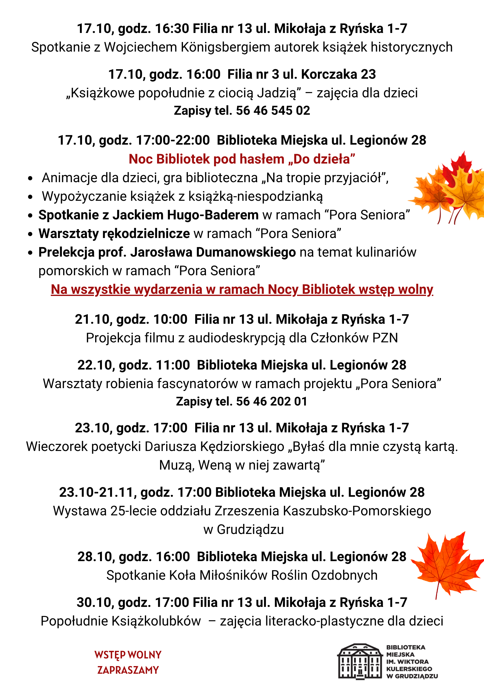 Plakat z harmonogramem wydarzeń.
