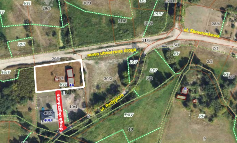 Grafika przedstawia miejską działkę na sprzedaż.