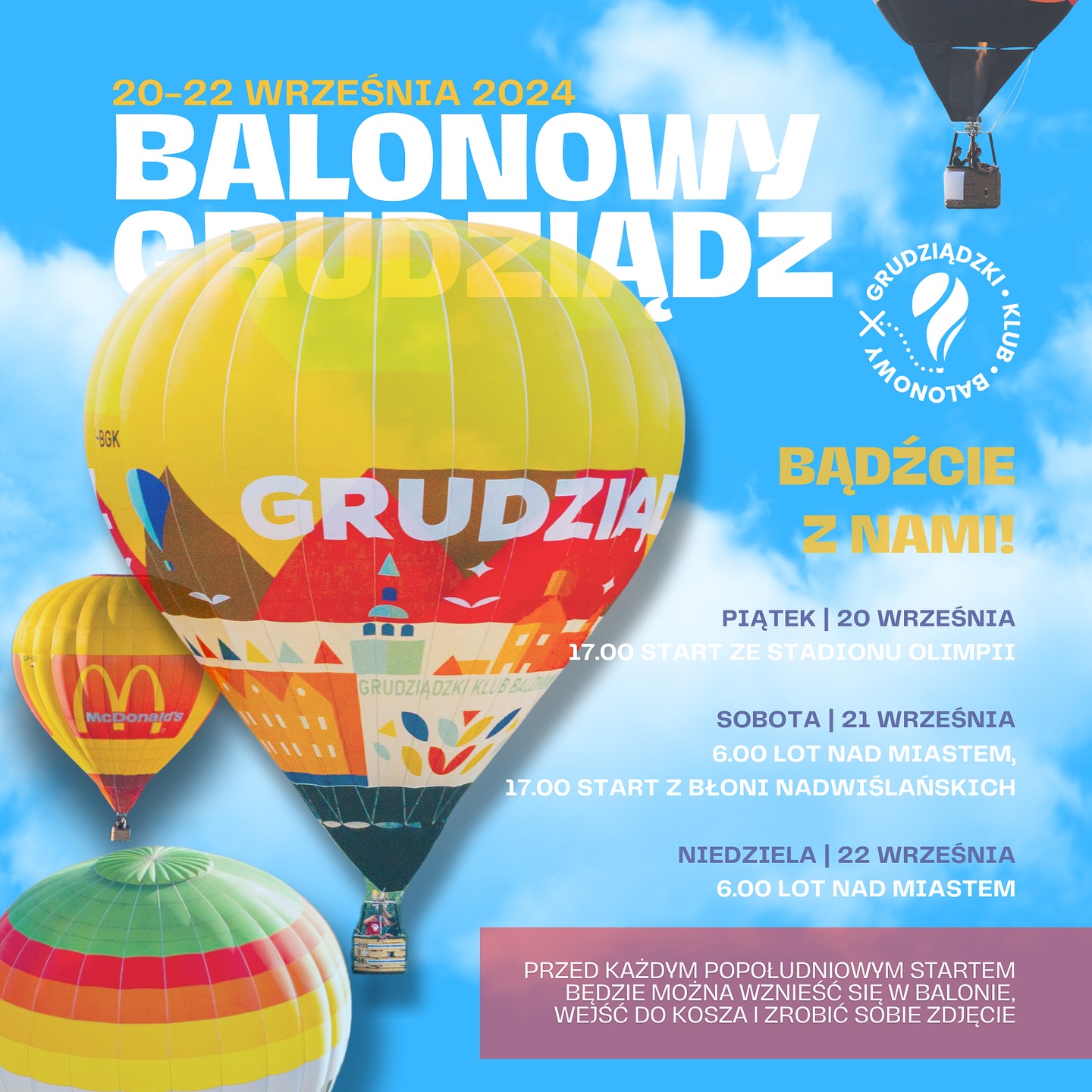 Grafika przedstawia plakat (lecące kolorowe balony) z najważniejszymi informacjami dotyczącymi wydarzenia.