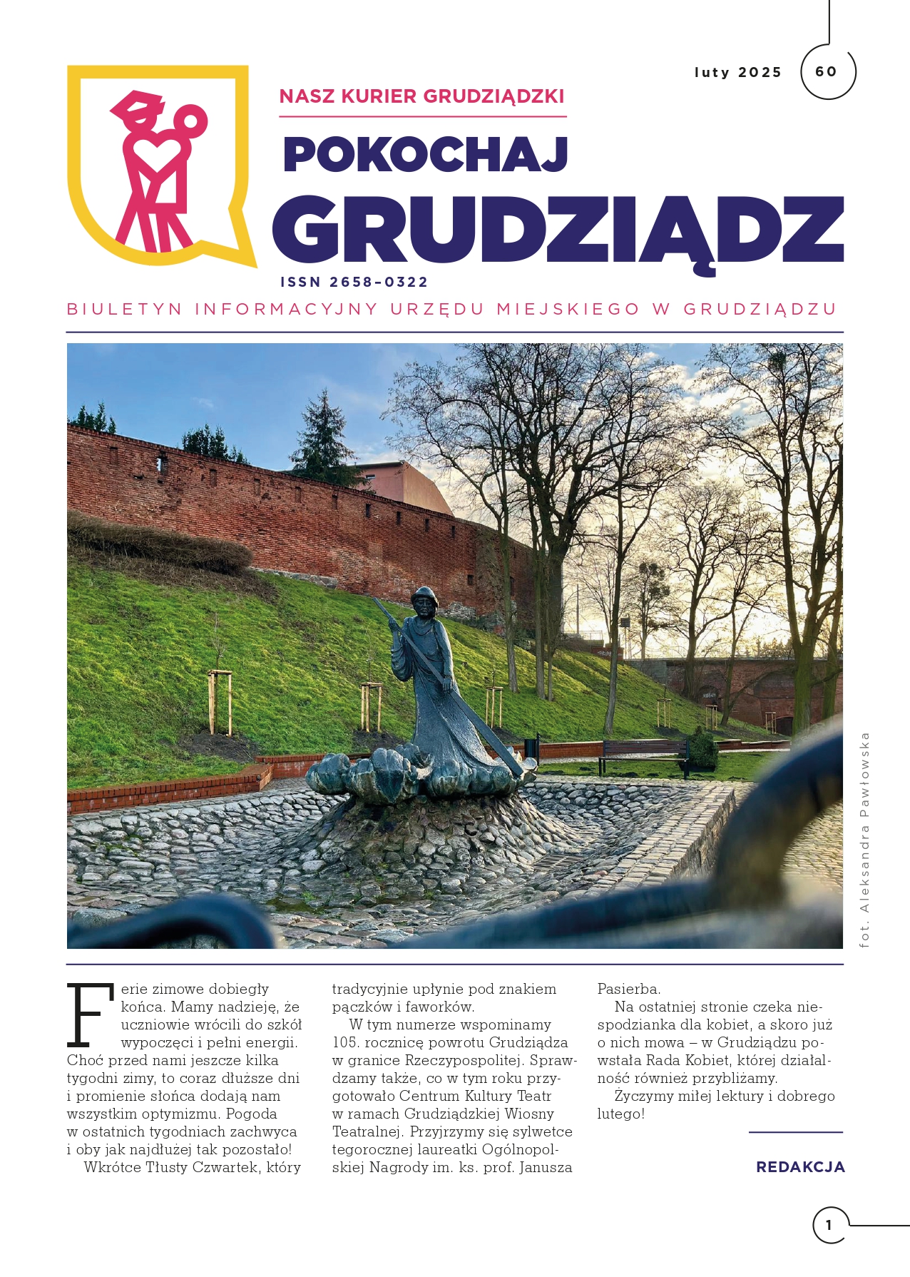 Grafika przedstawia pierwszą stronę Naszego Kuriera Grudziądzkiego Pokochaj Grudziądz.