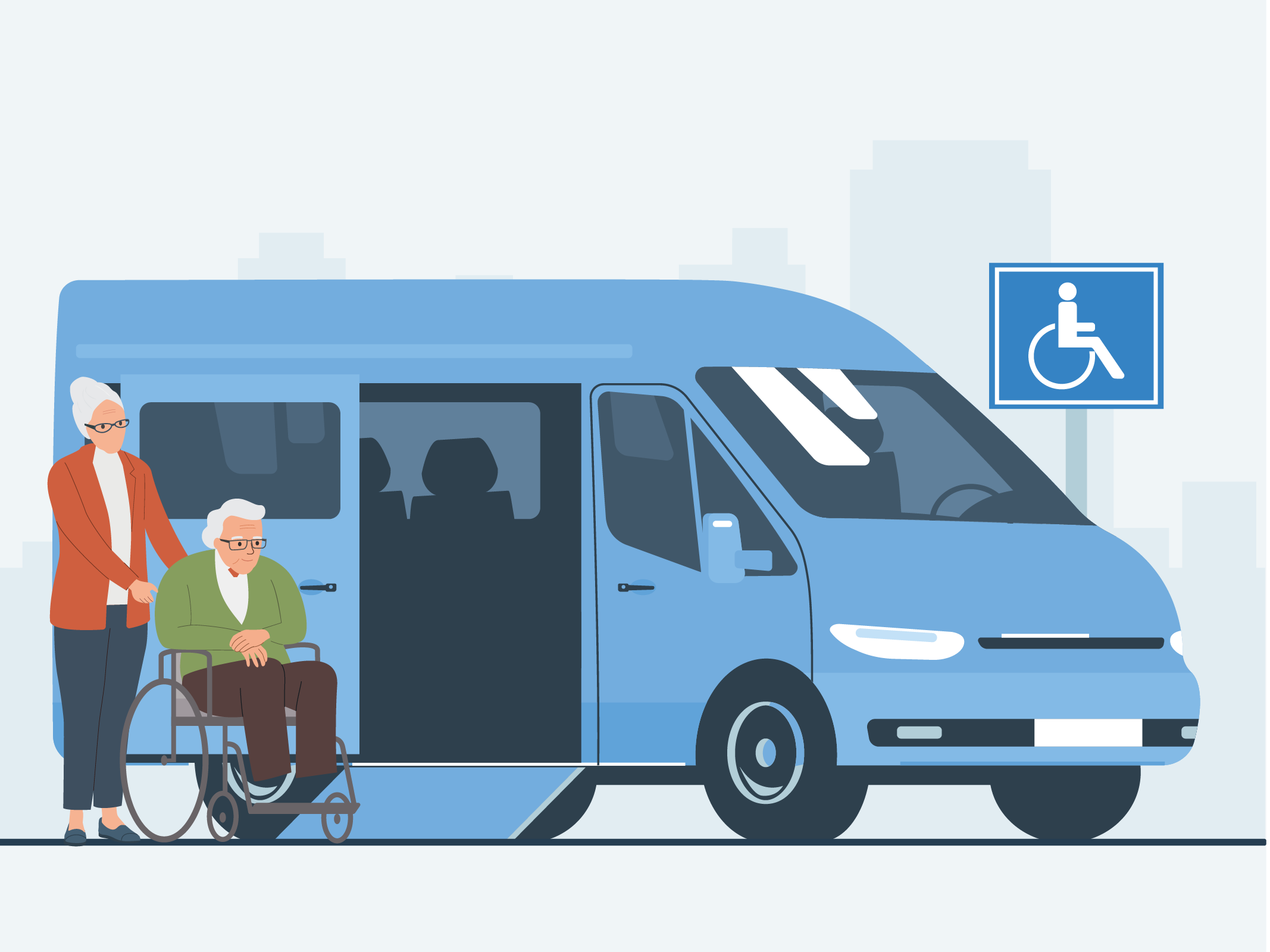 Grafika przedstawia pojazd do transportu osób z niepełnosprawnościami.