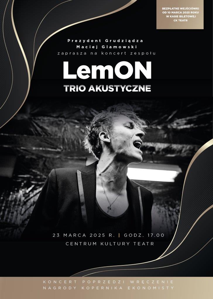 Plakat dotyczący koncertu zespołu LemON Trio Akustyczne.