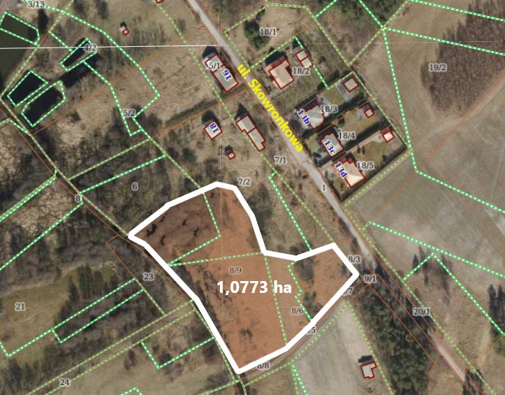 Grafika przedstawia miejską działkę na sprzedaż.